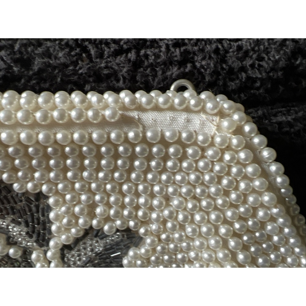 Vintage Made in Japan Faux Pearl & Gray Beaded Clutch Purse Evening Handbag Read - Picture 3 of 12